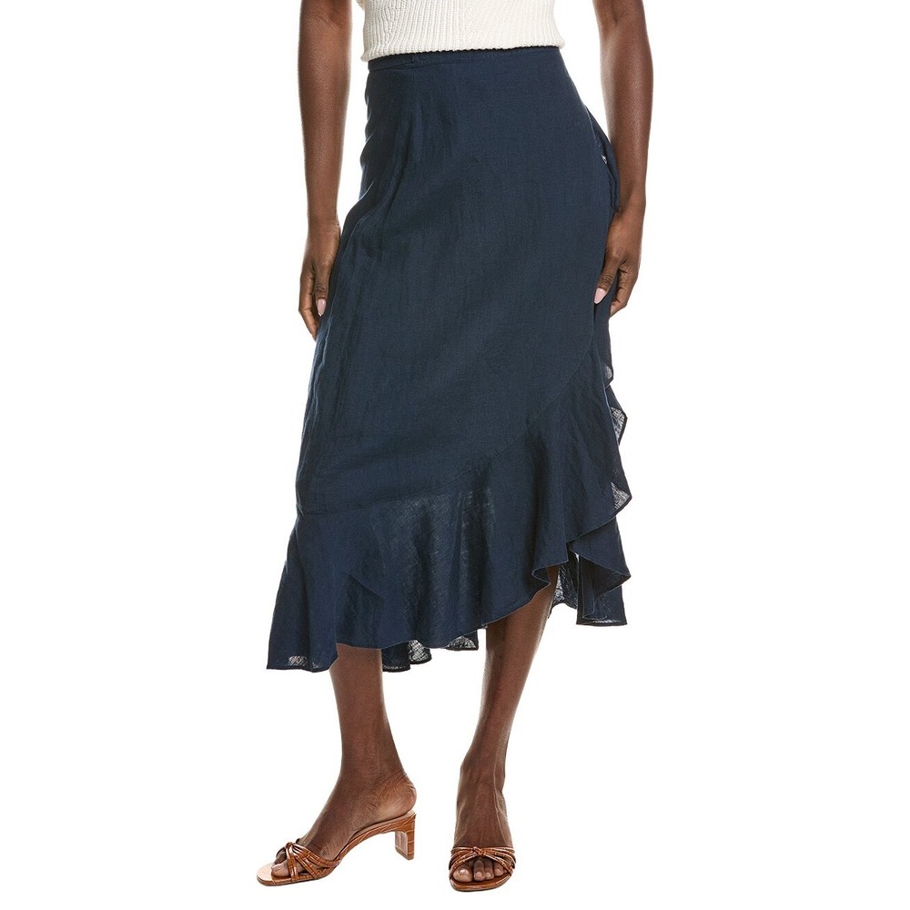 J.McLaughlin Zia Linen Wrap Skirt Navy Blue Size Large New With Tags